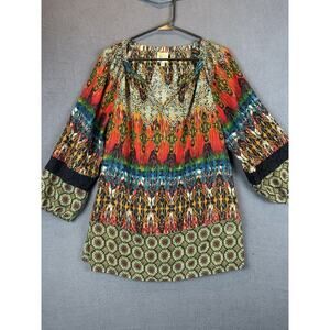 Fig and Flower Top Womens XL Orange Blouse Popover Flowy Boho Tunic Flowy